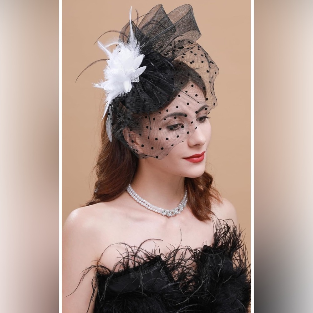 Chic Black and White Polka Dot Fascinator